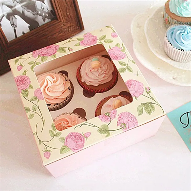 10 шт. упаковка кекса коробка с окном Цветочные кексы печенье мешок для конфет 4