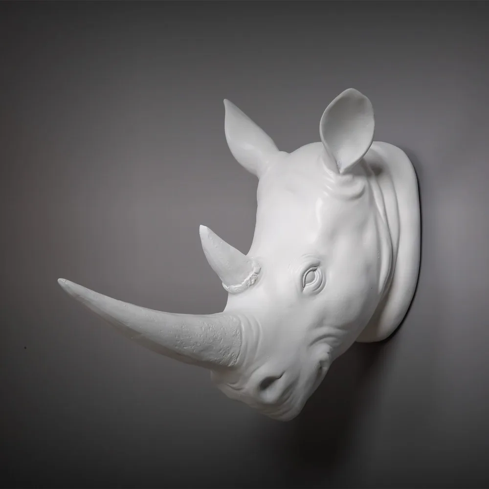

Exotic Rhinoceros Head Wall Decora 3D Animal Art Sculpture Figurines Resin Craft Home Creative Background Wall Hangings R678