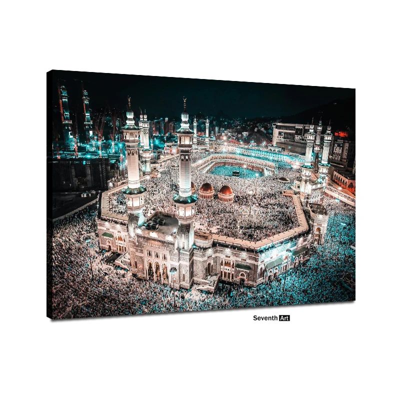 

Mecca Sacred Mosque Night Photography Painting islam Art Tableau Deco Canvas islamic wall art Cuadros Living Room Decoration