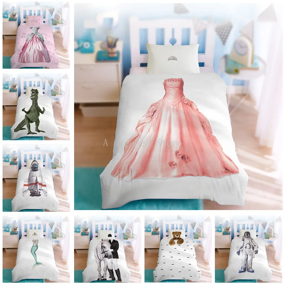 Princess Dress Girls Single Person Bedding Set Cartoon Astronaut Cosplay Duvet Cover Twin Size Pillowcase |