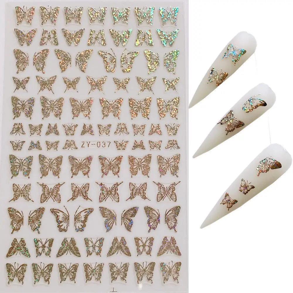 

1pc Nail Art Laser Gold and Silver Laser gold and silver butterfly Sticker Spring Summer Butterfly Designs Manicure