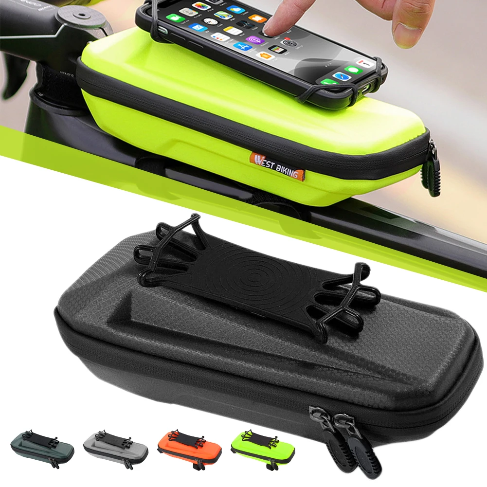 

Bike Front Frame Bag EVA Hard Shell 1.8L Bicycle Top Tube Bag Waterproof with 360 Degree Rotating Phone Holder for 4" to 6.5"