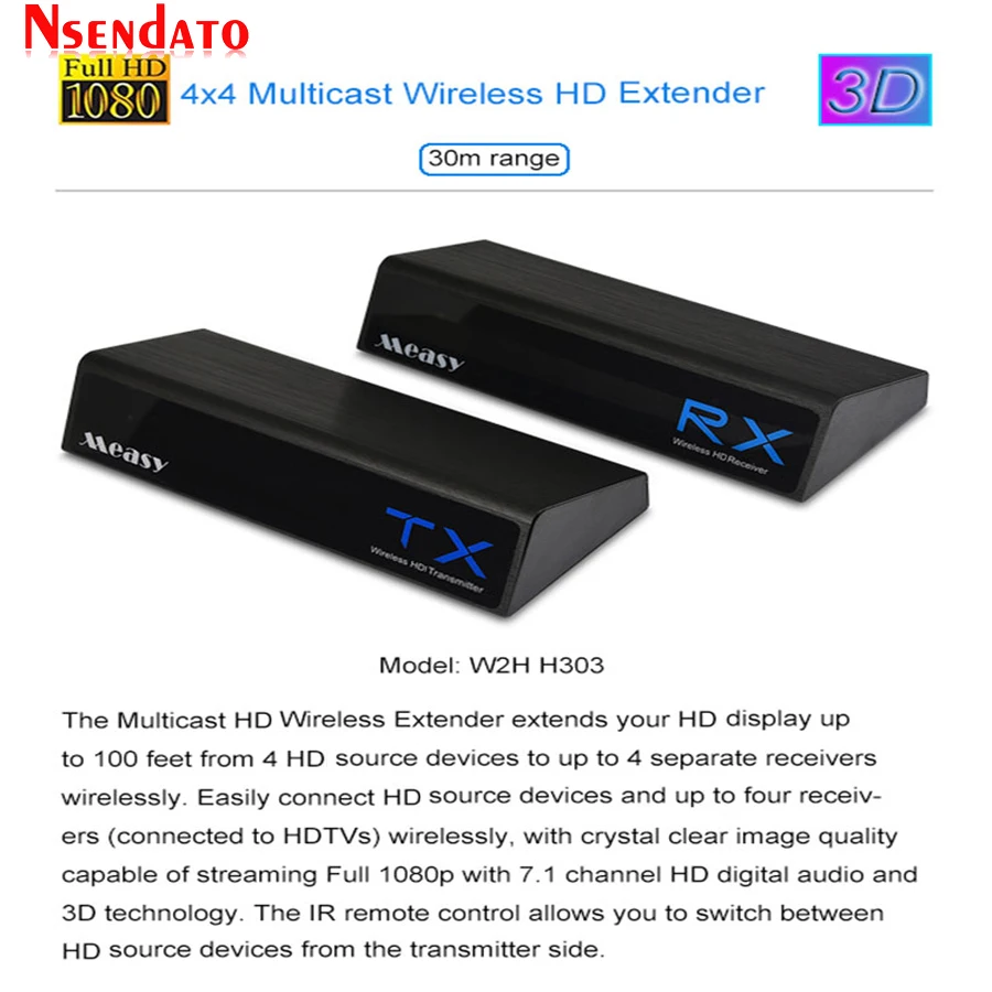 Measy W2H H303 беспроводной HD удлинитель передачи 1 в 4 Выход HD Wifi Видео Аудио Дисплей приемник передатчик для 3D