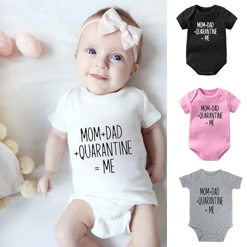 

Newborn Baby Cotton Rompers Mom Dad Quarantine = Me Romper Short Infant For Infant Toddler Boy Clothes Girls Printed Sleeve J6R0