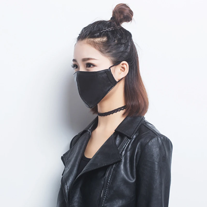 

Waterproof Mouth Mask PU Material Mouth Muffle Anti Haze Fashion Style Anti-dust Cycling Black Mouth Mask Face Care Reusable