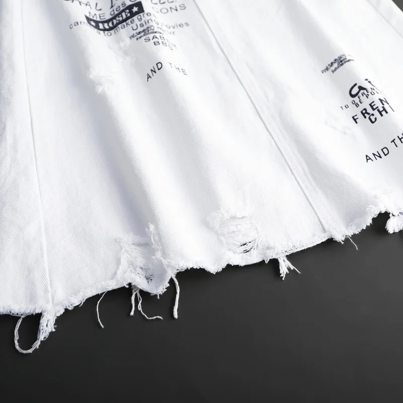 

White Holes Denim Skirt Female Spring Summer 2021 New Package Hip Skirt Long Ins Flash A -Line Skirt Lady