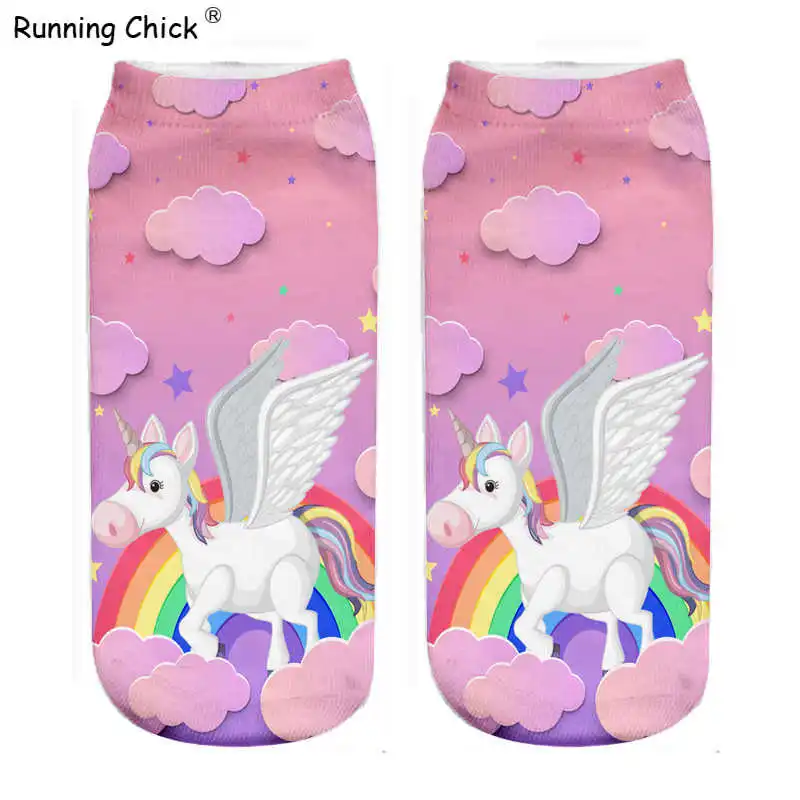 Беговые носки розового неба с единорогом женские до щиколотки 3d принтом новинка