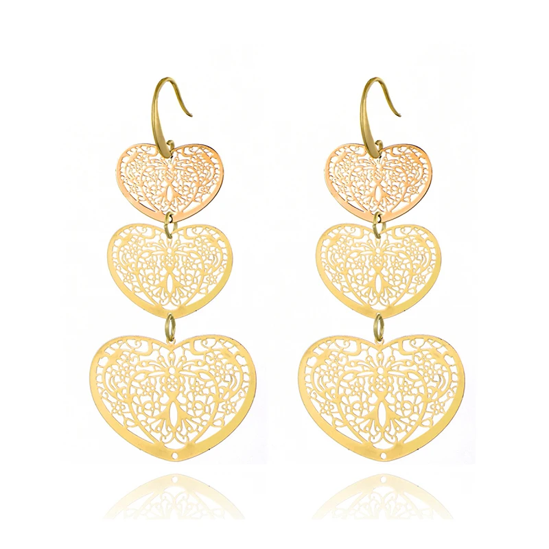 

Gold Silver Color Korean Hollow Love Heart Long Earrings For Women Simple Charm Ear Jewelry 2020