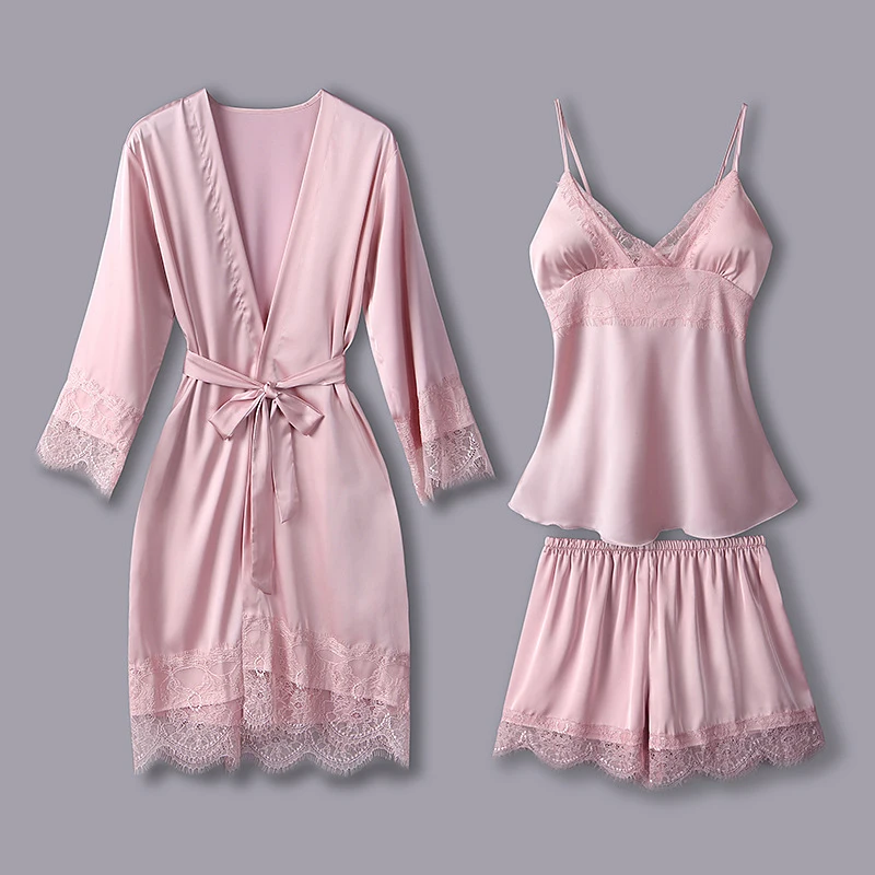 Новый женский пижамный комплект шелковая пижама из трех предметов на тонких