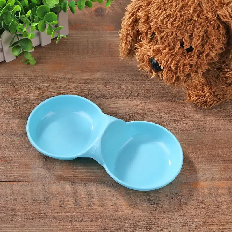 Портативный с рисунком собачки и котика двойной миска для собак Еда воды