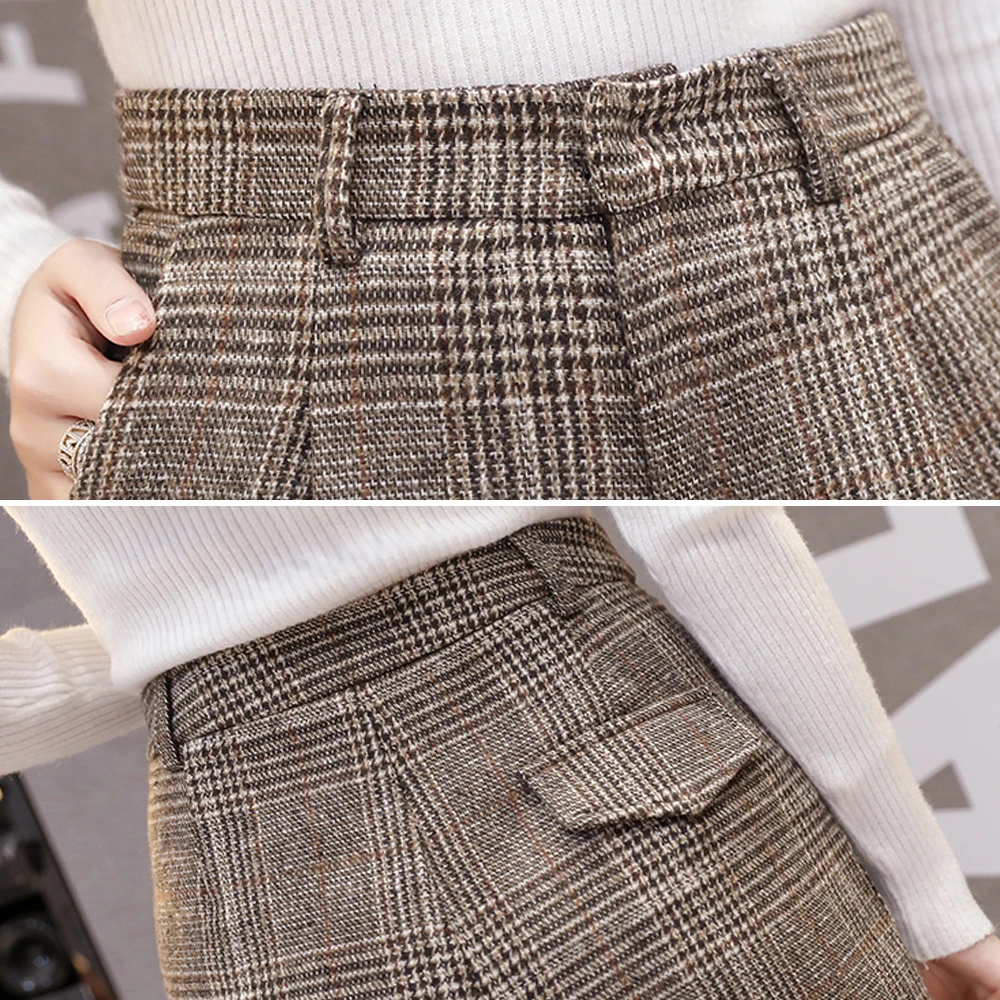 Женские клетчатые шерстяные брюки 2019 осенне-зимняя одежда женские повседневные