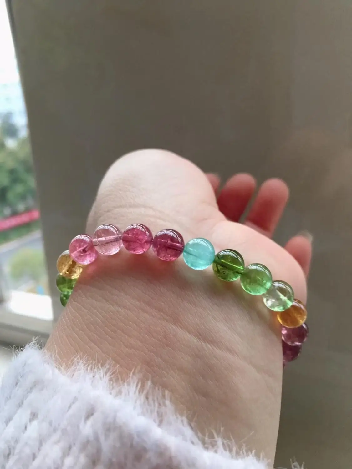 

Natural Colorful Tourmaline Quartz Candy Bracelet 7.2mm Clear Round Beads Women Men Fashion Genuine AAAAAA