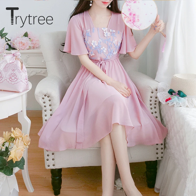 Летнее женское платье с V образным вырезом и рукавами лепестками|Женские платья| |