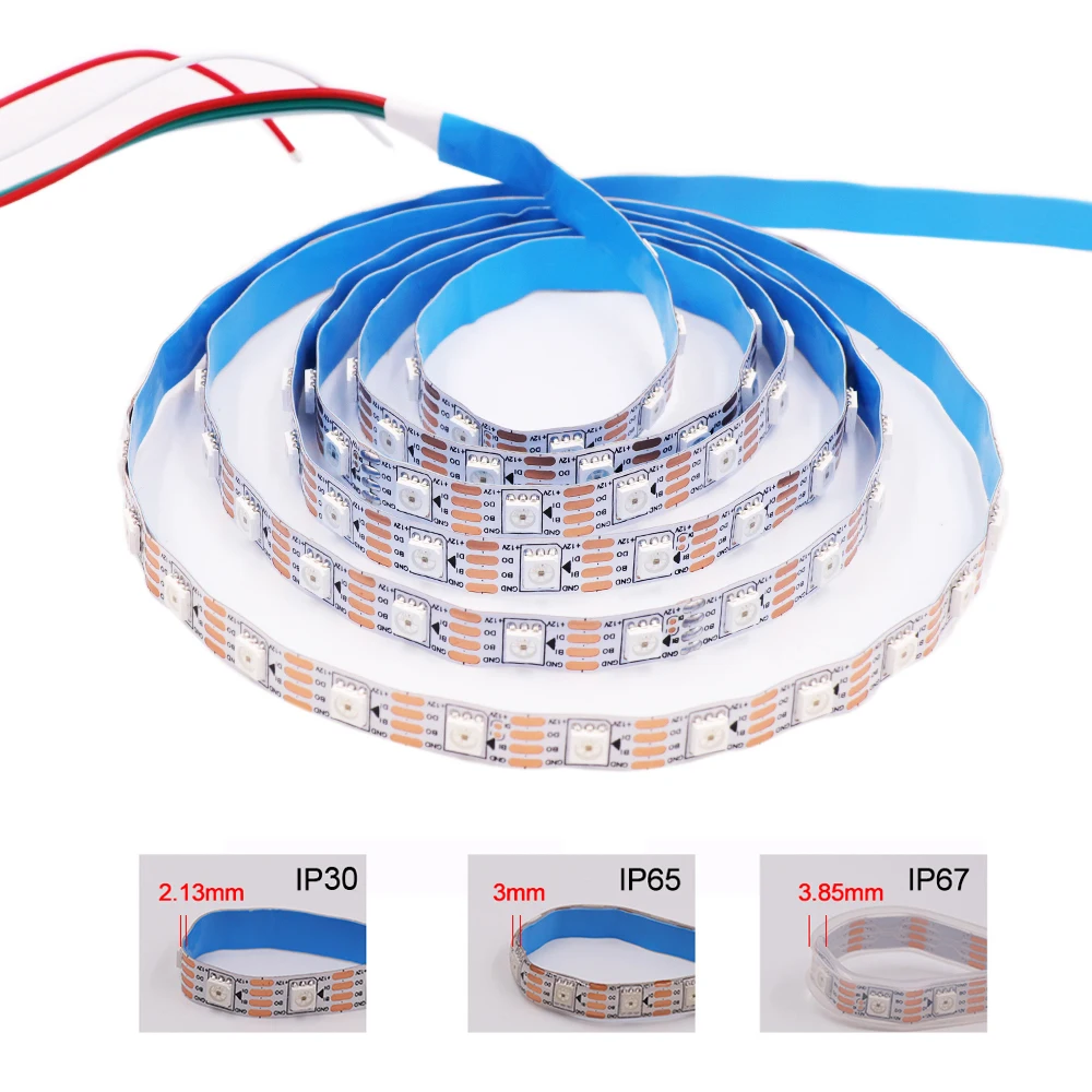 WS2815 RGB светодиодный ленточный светильник 5 м 12 В Адресуемая Светодиодная лента 60LED