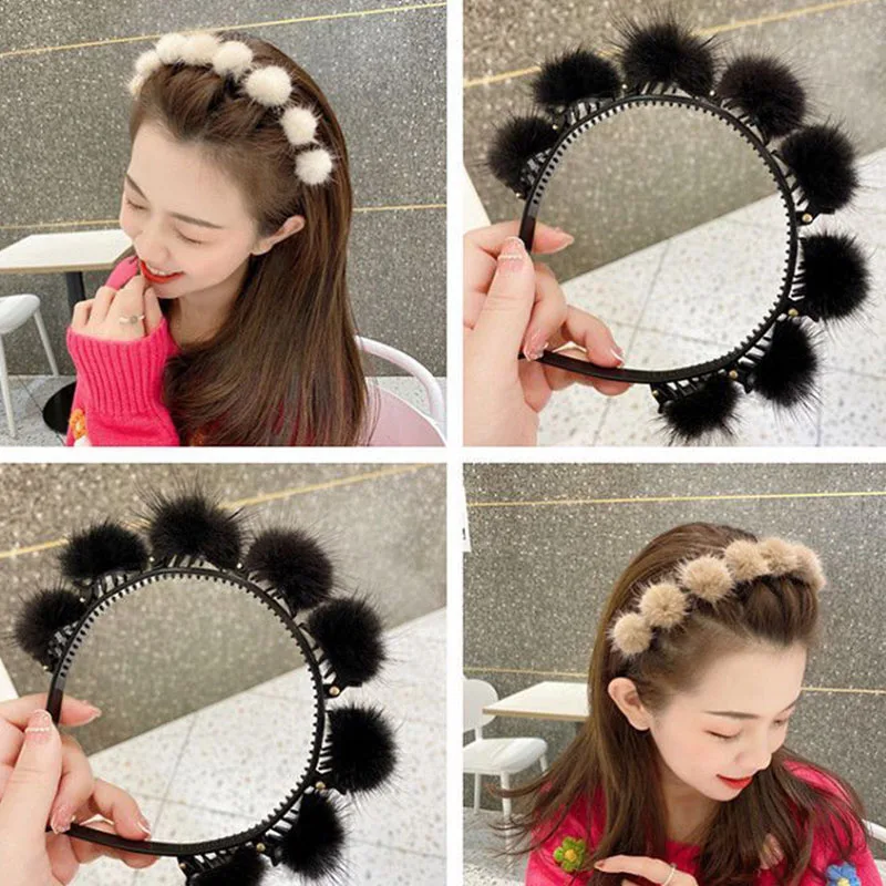 

Cute Plush Bangs Fixed Braided Hairbands Clips For Girls Kids Sweet Hairpin Hair Ornament Headband Fashion Hair Accessories