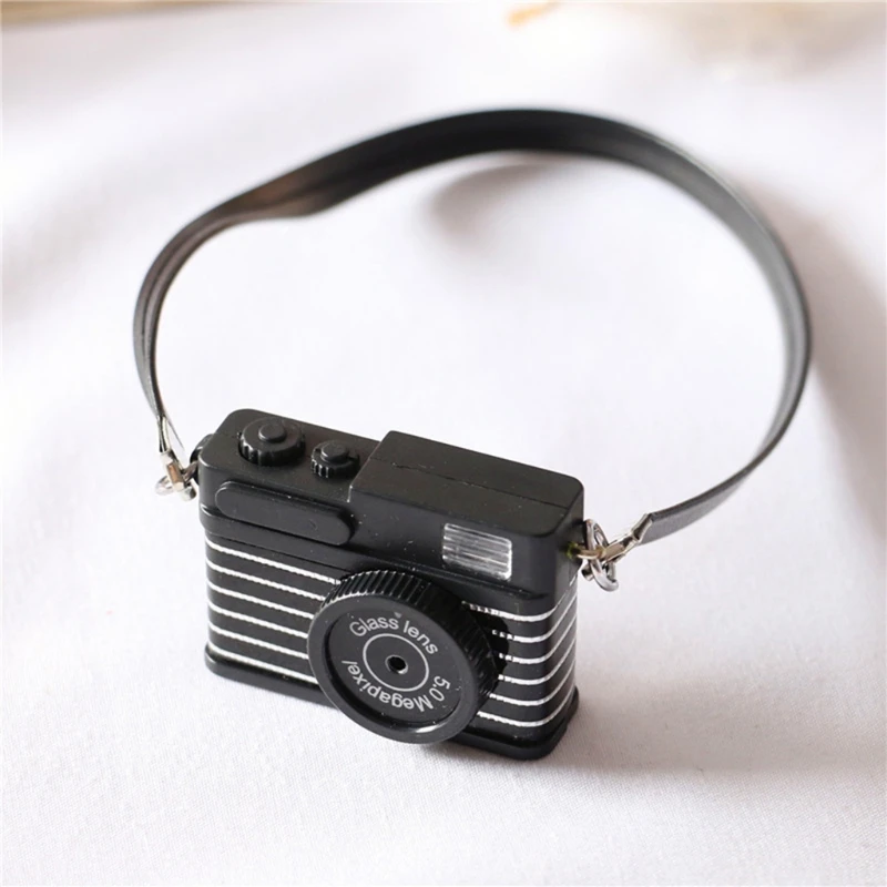 Mini c&aacute;mara para casa de mu&ntilde;ecas, modelo de accesorios de fotograf&iacute;a reci&eacute;n nacido, decoraciones para c&aacute;mara de juguete Retro en miniatura, 1/12-1