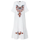 Богемное женское летнее платье 2021 дамы Цветочный принт макси платья в винтажном стиле с рюшами элегантное белое пляжный халат размера плюс 5XL