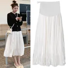 Юбка средней длины для беременных, однотонная, универсальная, приталенная, с подтяжкой живота, регулируемая длинная юбка