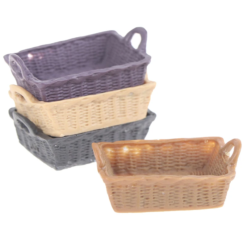 

Brand New Mini 1/12 Cute Dollhouse Miniature Resin Food Fruits Storage Basket Home Storage Basket Model Accessories Toys