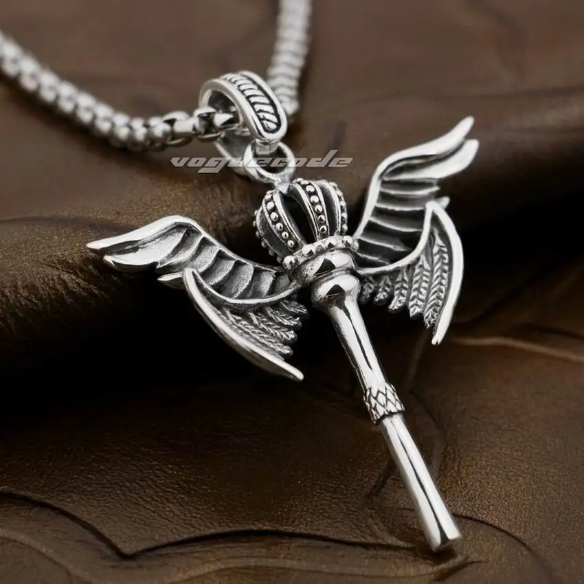 925 пробы серебряные крылья Ангела скипетр Корона Мужская подвеска для байкеров