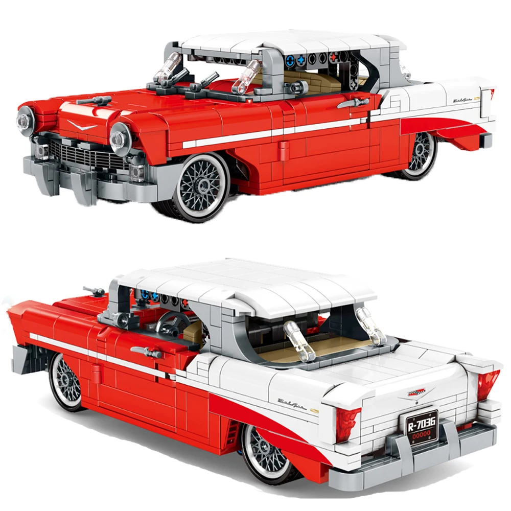 

New Hogh-Tech Retro Super Sport Car Chevroleted Model Bricks MOC Classic Speed Racing Vehicle Building Blocks Toys for Kids Gift