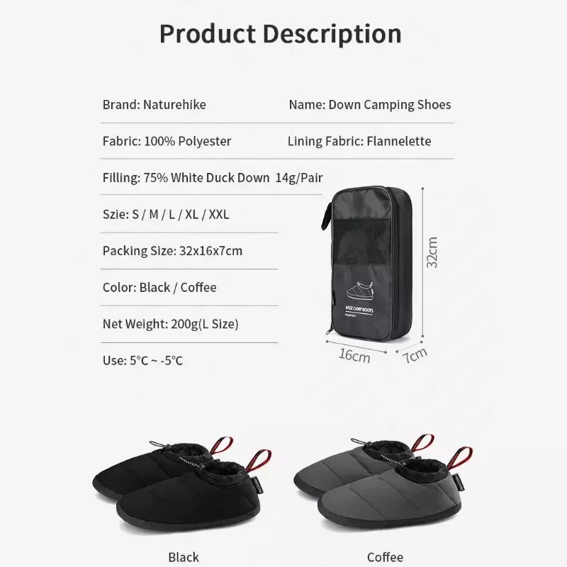 

Naturehike 2020 75% White Duck Down Shoe Covers Camping Indoor Unisex Winter Warm Feet Cover Waterproof Windproof ForKeep Warm