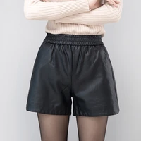 new casual and versatile style in autumn and winter 2020 thin and loose waist pu leather shorts for womens a line wide leg sho