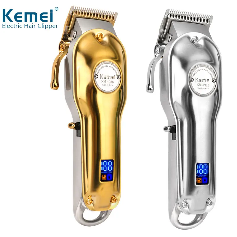 

Kemei KM-1986 LCD Display Barber Professional Hair Clipper Electric Cordless Hair Trimmer Gold Silver Hair Cutting Machine Mower