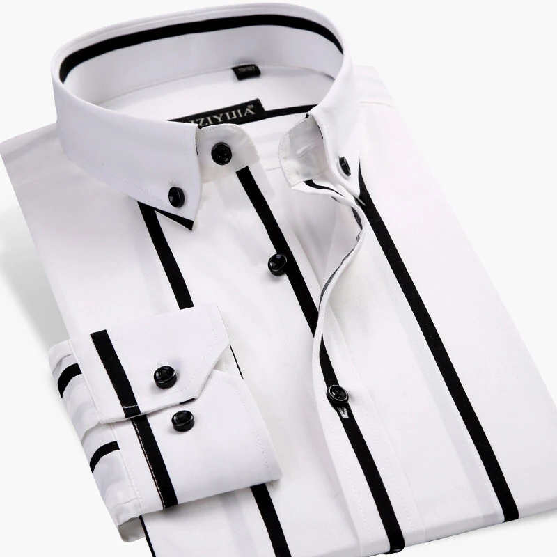 

100% Cotton Men's Striped Shirts Long Sleeve Silm Male Business Formal Dress Shirt Casual Social Clothing Button Down Collar