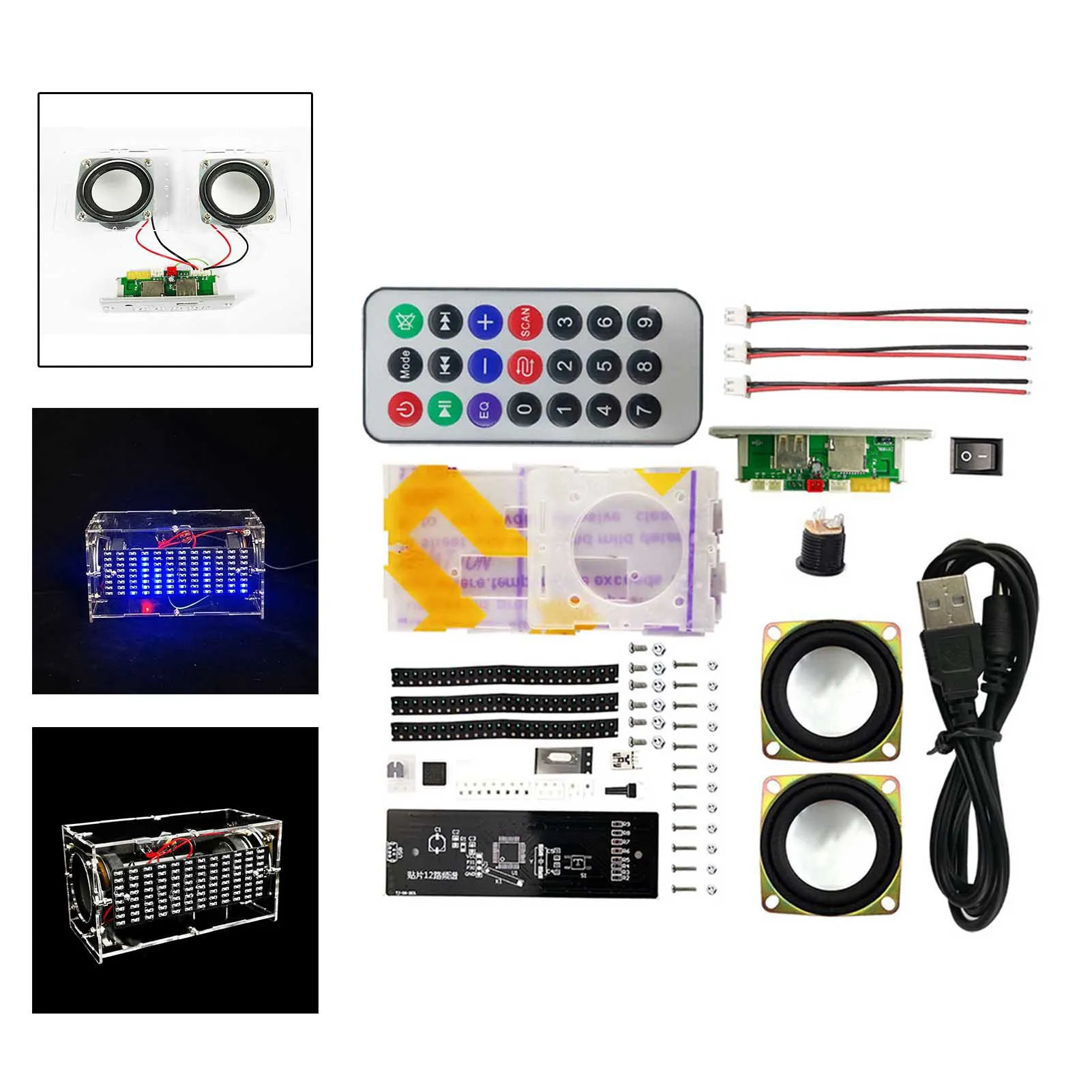 

Acrylic+Metal+Plastic Wireless BT 5.0 Speaker Box DIY Kit 2 Subwoofer Stereo Loudspeaker USB Universal 3W *2