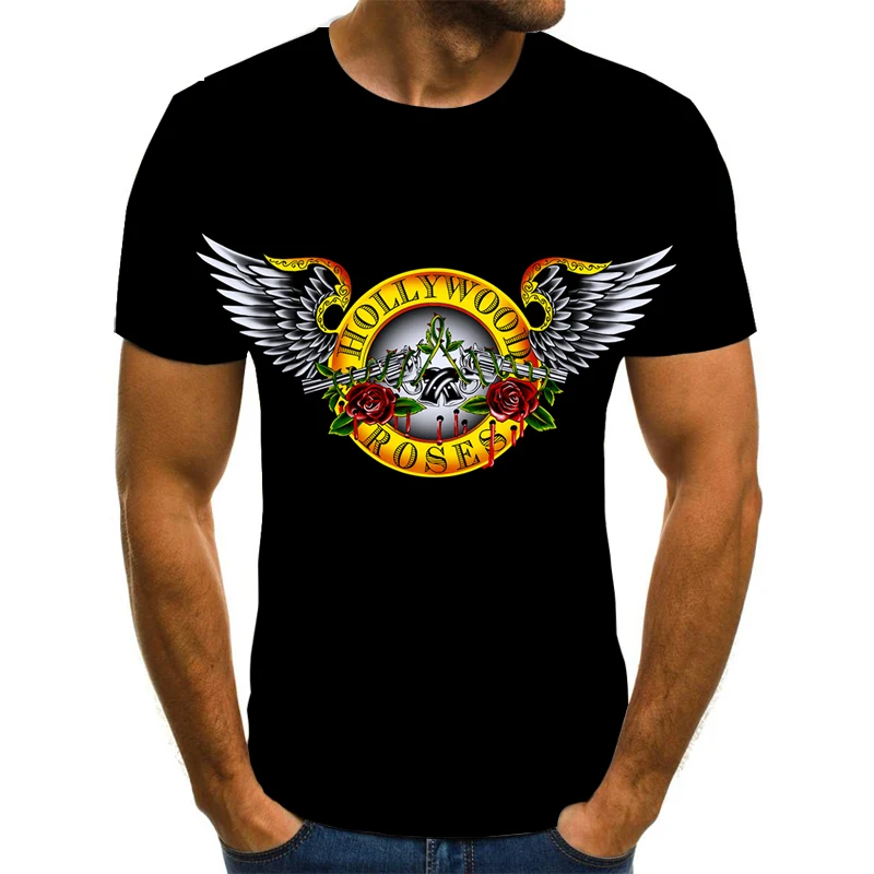 

New Fashion Punk T-Shirts Guns N Rose T-Shirt Men's Black T-shirt Heavy Metal Top Hip Hop Streetwear Oversized O Neck Shirt