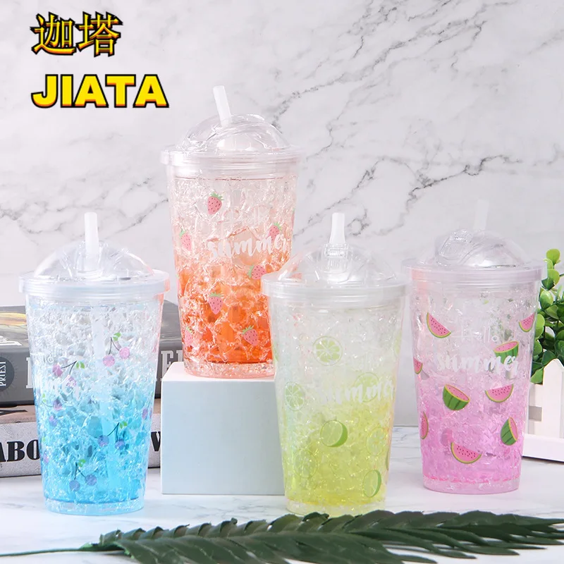 

Coffee Milk Cup Summer Cool Ice Cup Crushed Ice Juice Cup Fresh Portable Gel Straw Plastic Cup Cup Straw Plastic Eco-Friendly