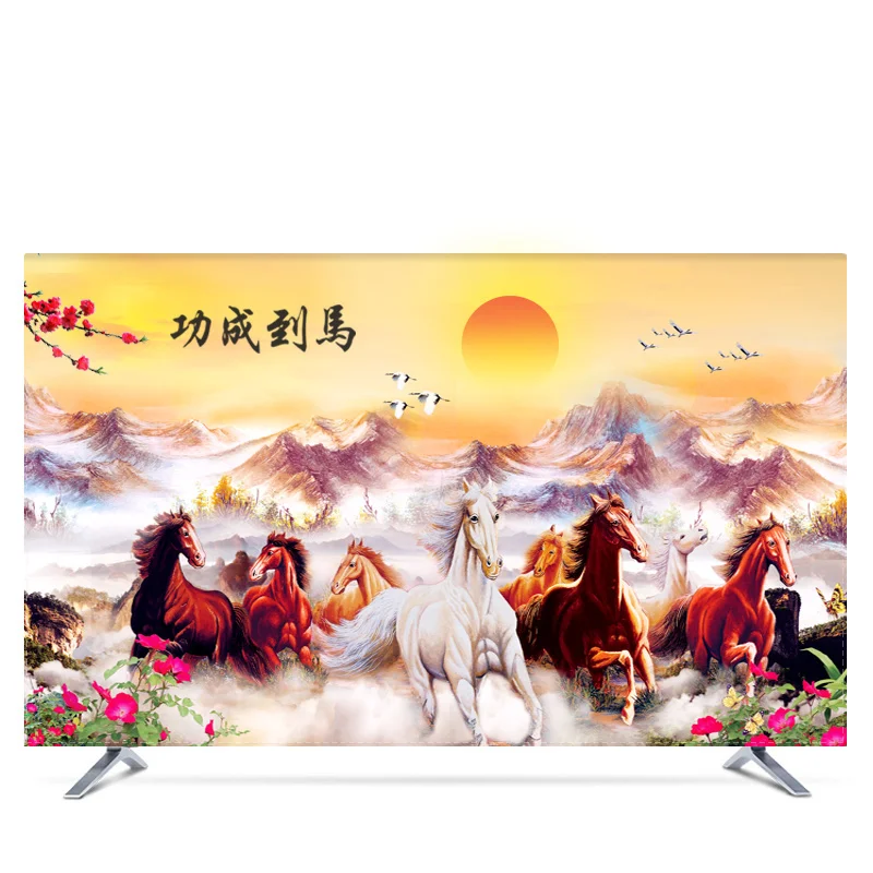

Custom 19" - 80" 22 inch 75 inch Decorative Hood Cover for Screen LCD TV PC Sunrise Horses Hill Blossom Waterproof
