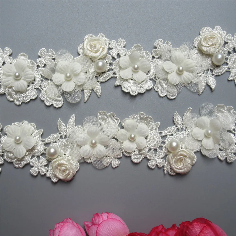 1 ярд абрикосовая многослойная Цветочная вышитая кружевная отделка по краям