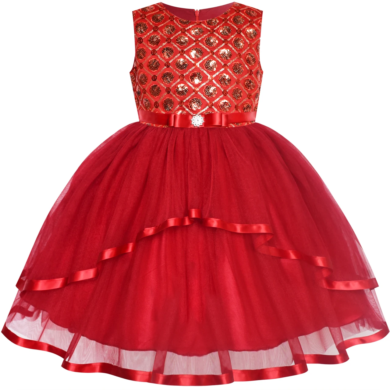

Flower Girls Dress Dark Red Sequins Bridesmaid Wedding Party 2020 Summer Princess Dresses Kids Clothes Pageant Sundress Vestidos