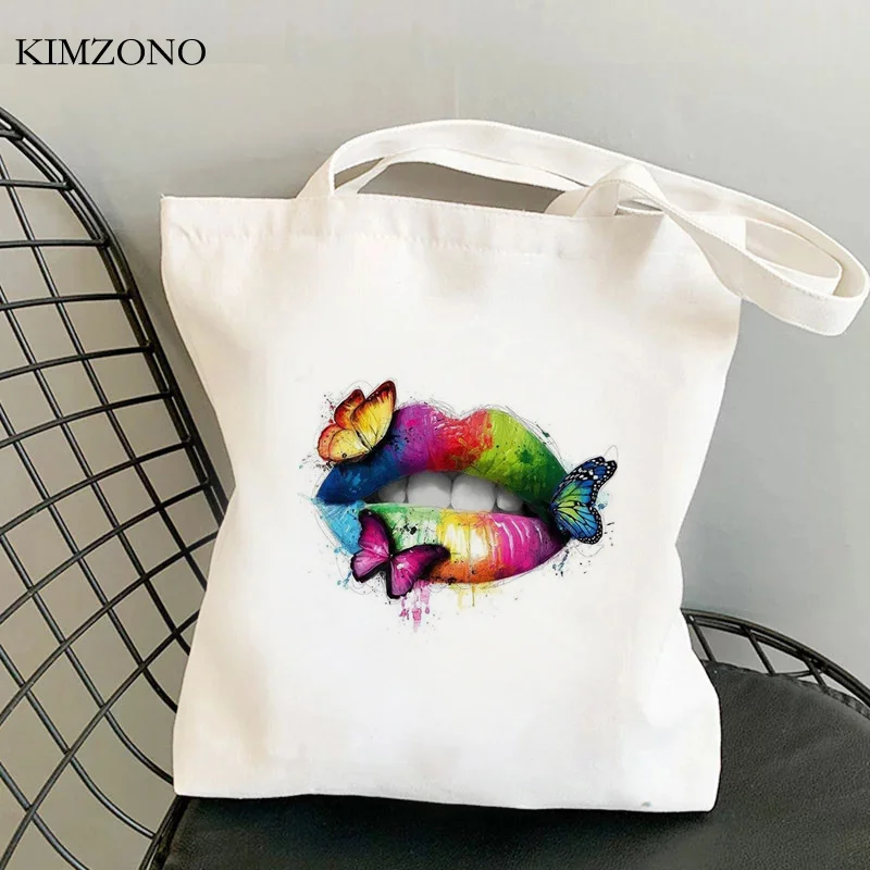Rainbow Lipes ЛГБТ сумка для покупок хлопковая эко-сумка тоут сумки экологические |