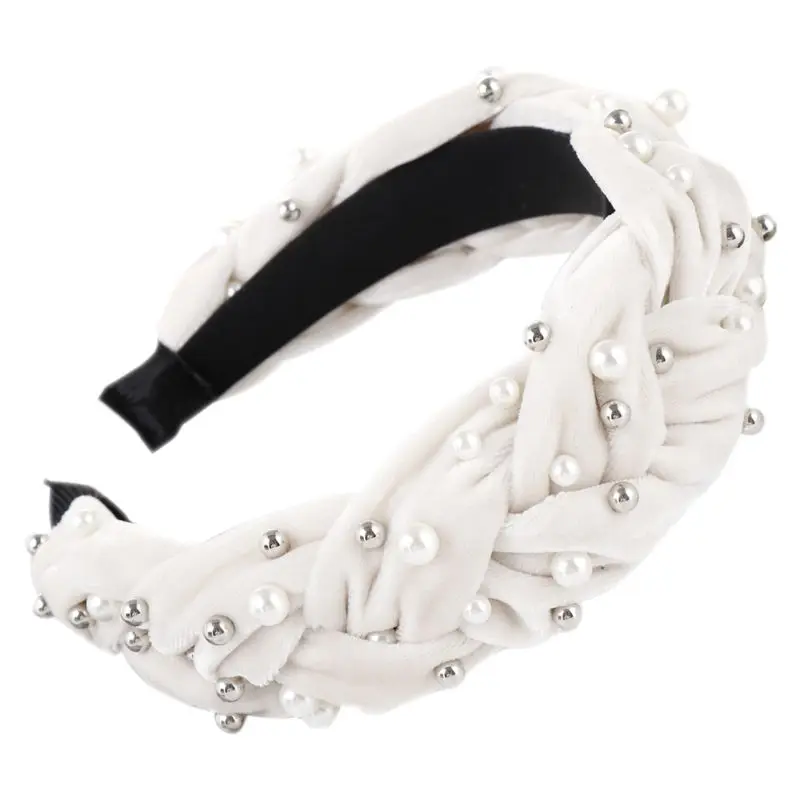 Этническая блестящая бархатная широкая повязка на голову с искусственным