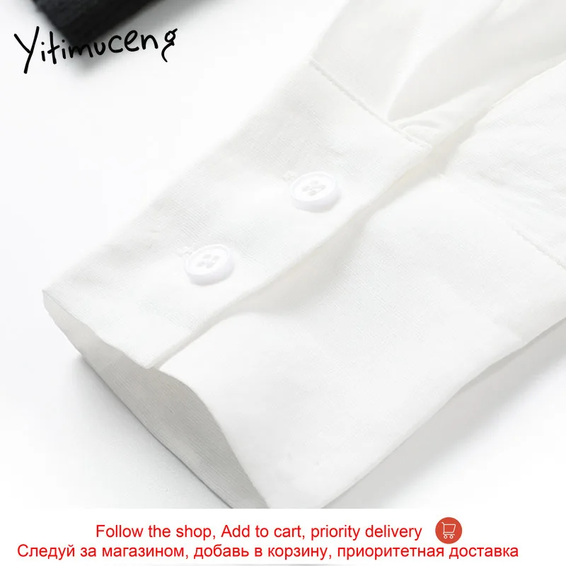 

Yitimuceng Patchwork Button Blouse Women Shirts Spring 2021 Fashion Square Collar Single Breasted Knitted Fabric Long SleeveTops