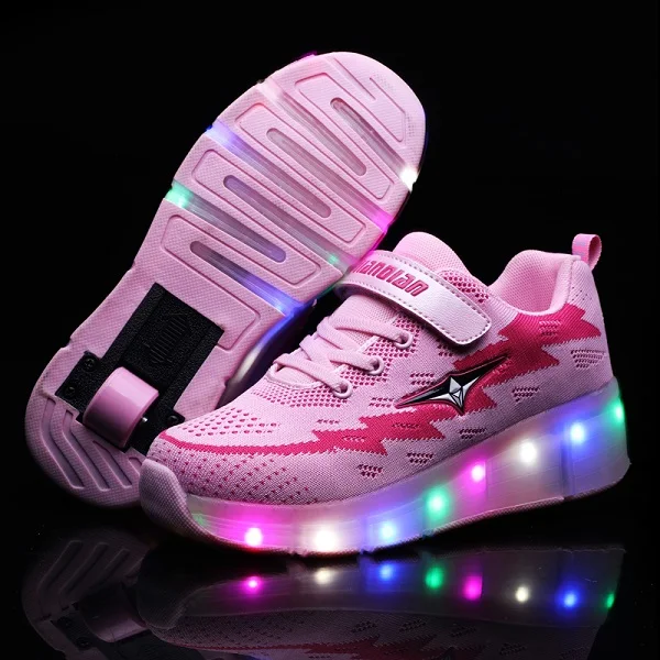 Heelies usb зарядка светодиодный светильник кроссовки с одним колесом мальчик девочка роликовые коньки повседневная обувь с роликом - Цвет: Розовый