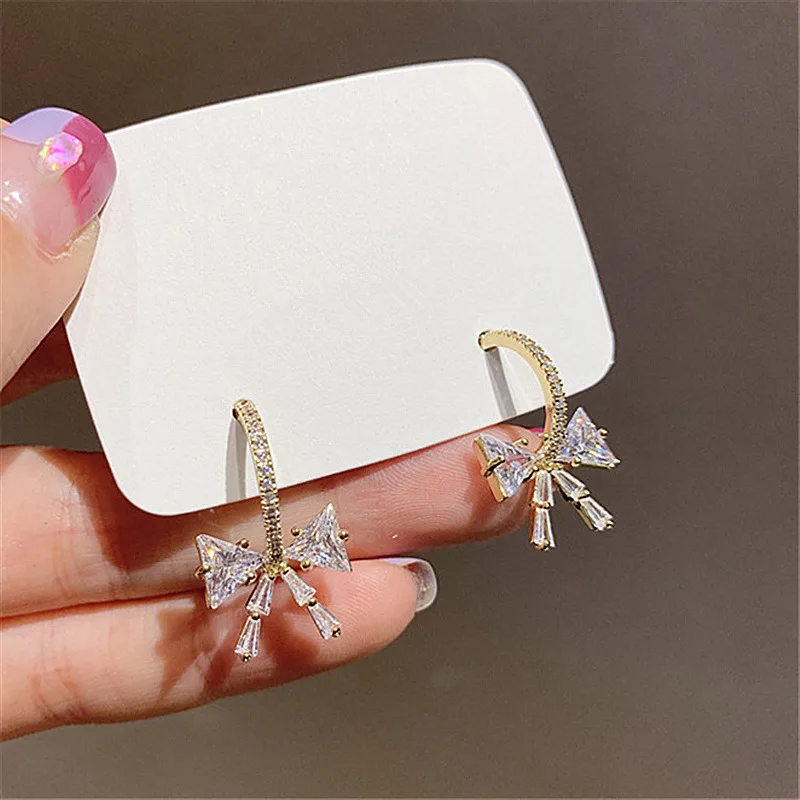 

Micro Pave Zircon Bowknot Earrings For Women New Jewelry Delicate Korean Earings Wholesale