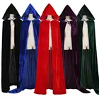 Бархатная накидка с капюшоном для взрослых на Хэллоуин средневековый костюм ведьма Викка вампир костюм на Хэллоуин пальто 5 цветов