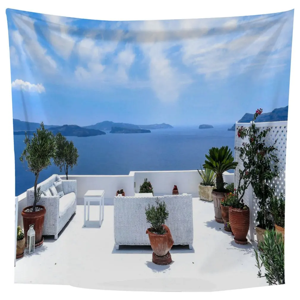 Гобелен настенный Санторини пейзаж вид Многофункциональный гобелен покрывало
