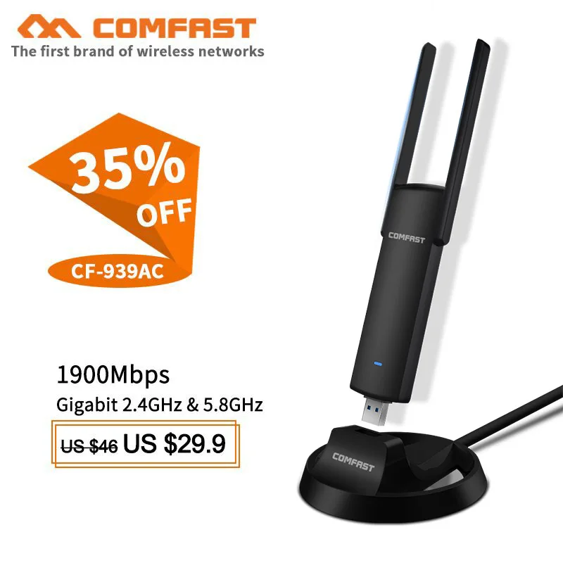 COMFAST CF 939AC 2 4G/5 8 GHz 802.11AC двухдиапазонный 1900Mbps USB 3 0 Wi Fi Wif беспроводной адаптер с