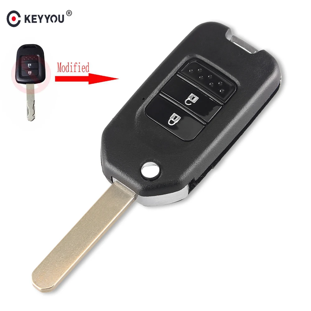 

KEYYOU 2 Buttons Modified Flip Folding Car Remote Key Shell Case For Honda FIT XRV VEZEL CITY JAZZ CIVIC HRV Auto Key Case Cover