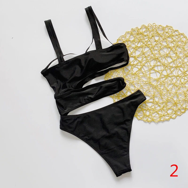 Новый женский модный однотонный купальник бикини с красивой спинкой купальный