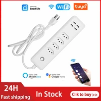 tuya wifi smart power strip 2400w brazil surge protector with 4 usb port 4 sockets switch compatible with alexa google assistant