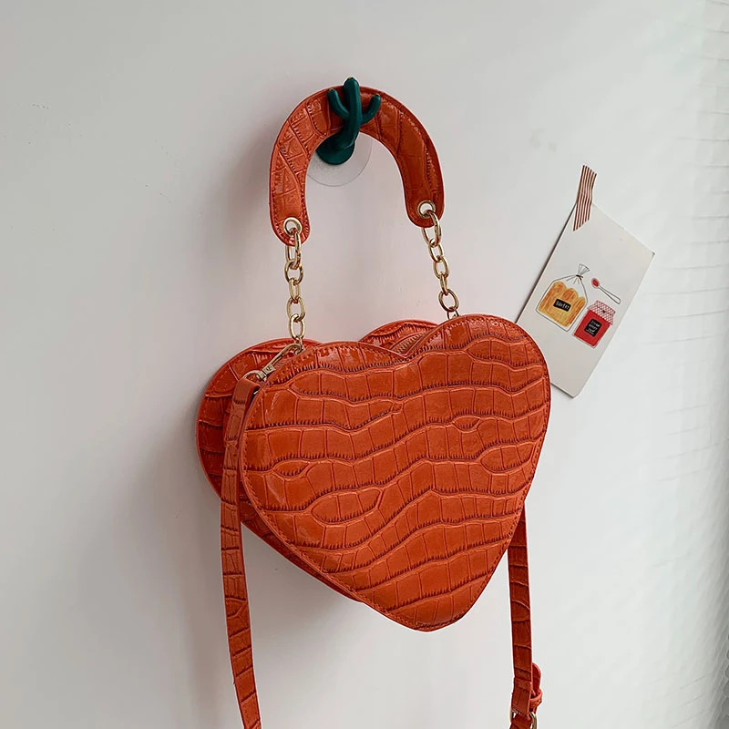 

Stone Pattern Heart Bags for Women 2021 New Leather Shoulder Bag Woman Fashion Unique Luxury Designer Handbag Crossbody Bags