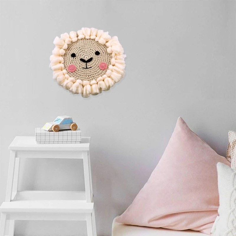 

Cartoon Animal Head Children Room Ornament Nordic Hand Woven Wall Hanging Decorations Cotton Thread Weaving