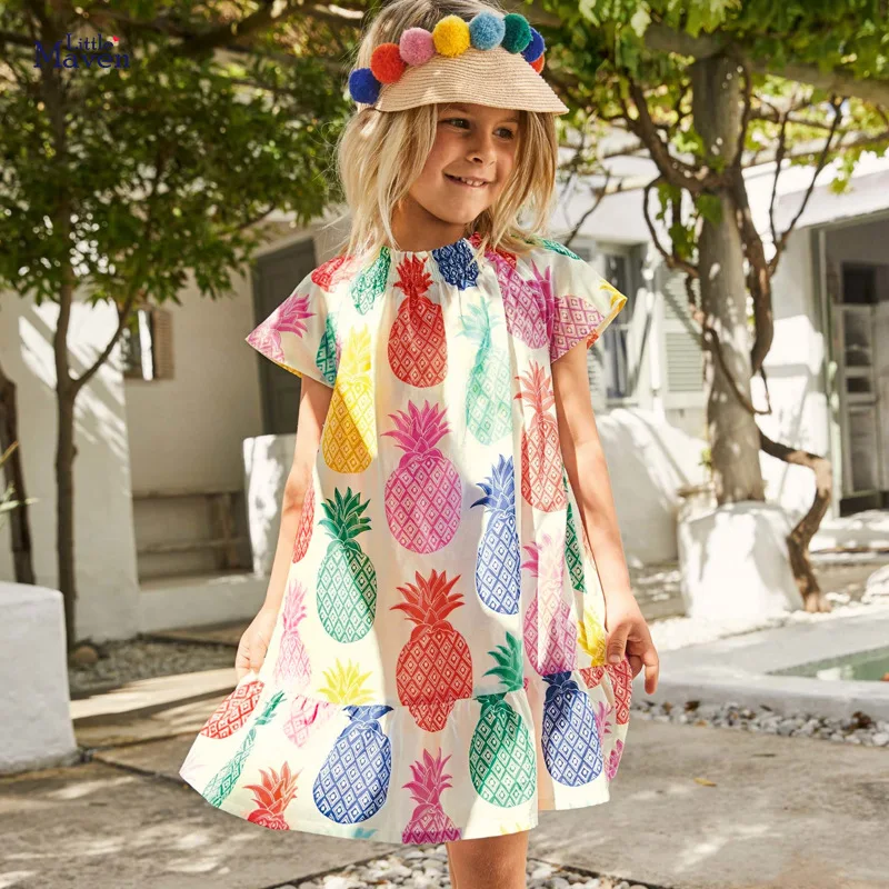 

Little Maven Children Summer Baby Girl Clothes Toddler Candy Color Cotton Fruit Print Vestido Dress for Kids 2 3 4 5 6 7 Years