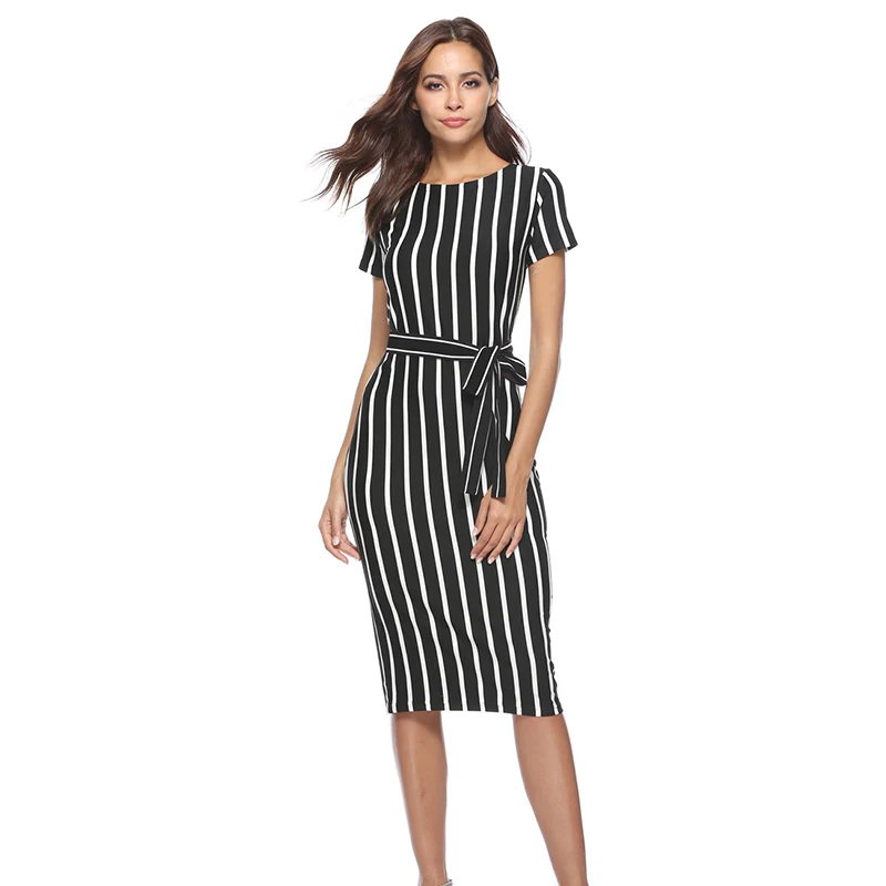 Новинка 2020 женская одежда женское платье в полоску с обычным рукавом коротким